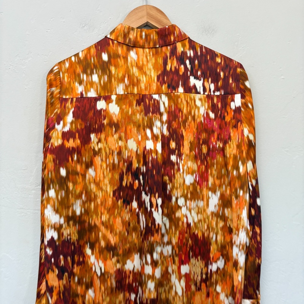 Lafayette 148 New York Scottie Blouse Shirt Women Size Medium Orange Button Up - Picture 11 of 15
